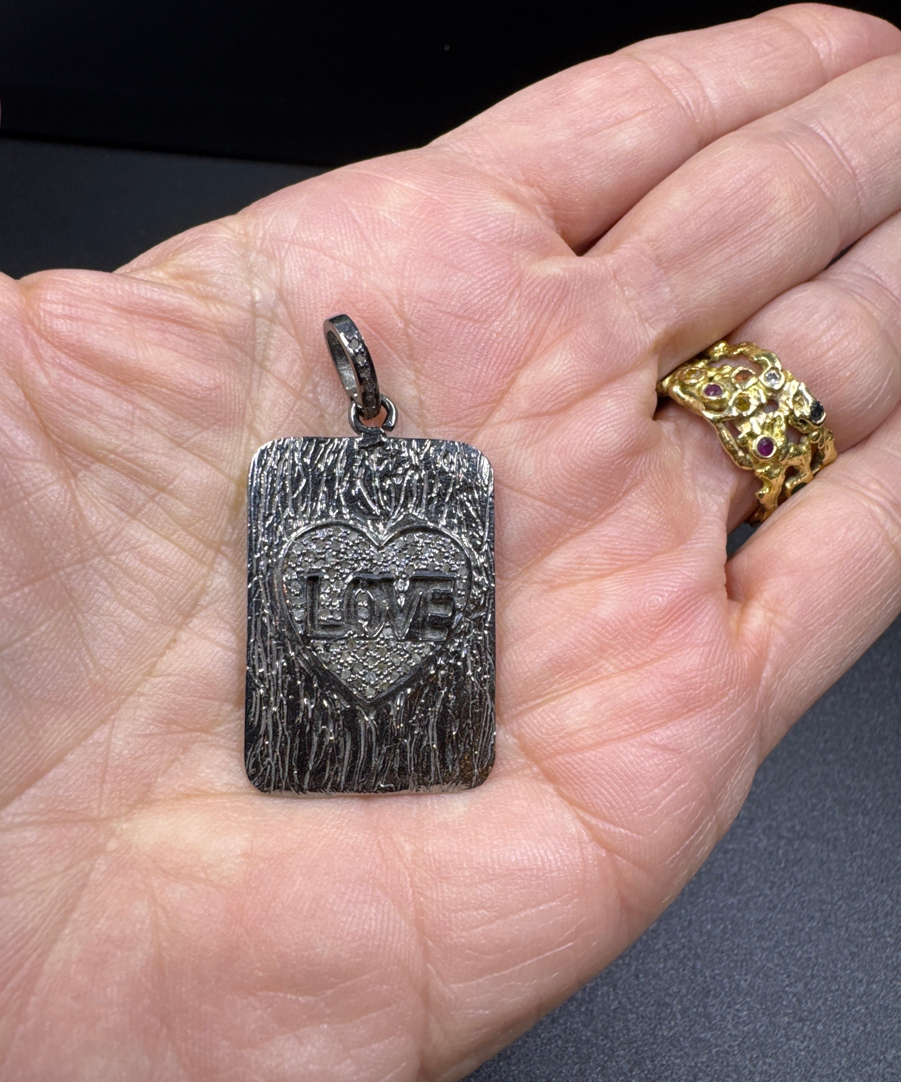 Pave Diamond and Texture Dog Tag Pendant