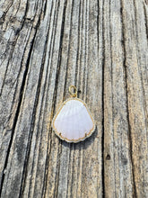 Pink Aragonite Shell with 14K Gold and Diamond Border Pendant