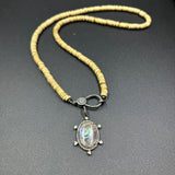 Long Shell and Bone Beaded Necklace with Diamond Clasp