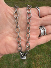 Silver Etched Round Link Necklace with Diamond Clasp