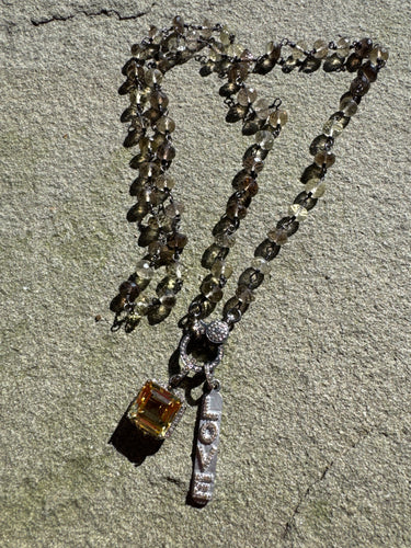Smokey Quartz Necklace with Diamond Clasp. Citrine and Dog Tag Pendant Included