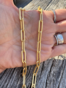 Matte Gold Large Paperclip Chain with Diamond Clasp