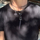 Pave Diamond and Black Spinel Disc with Lobster Claw