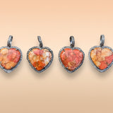Spiny Coral Heart with Pave Diamond Border Pendant