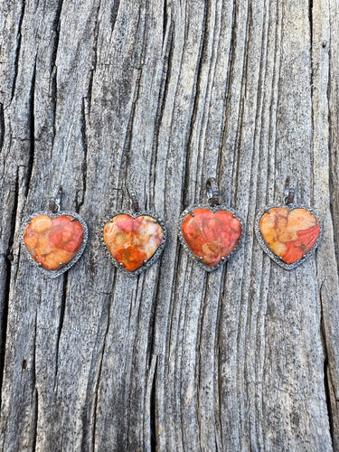 Spiny Coral Heart with Pave Diamond Border Pendant