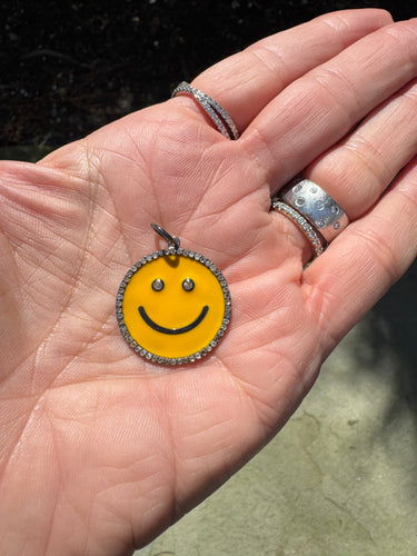 Enamel and Pave Diamond Smiley Face Pendant