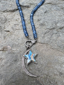 Kyanite Beaded Necklace with Diamond Clasp