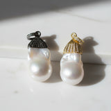 Pearl Teardrop Pendant with Pave Diamond Cap