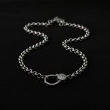 Silver Hammered Rolo Chain Necklace with Pave Diamond Clasp