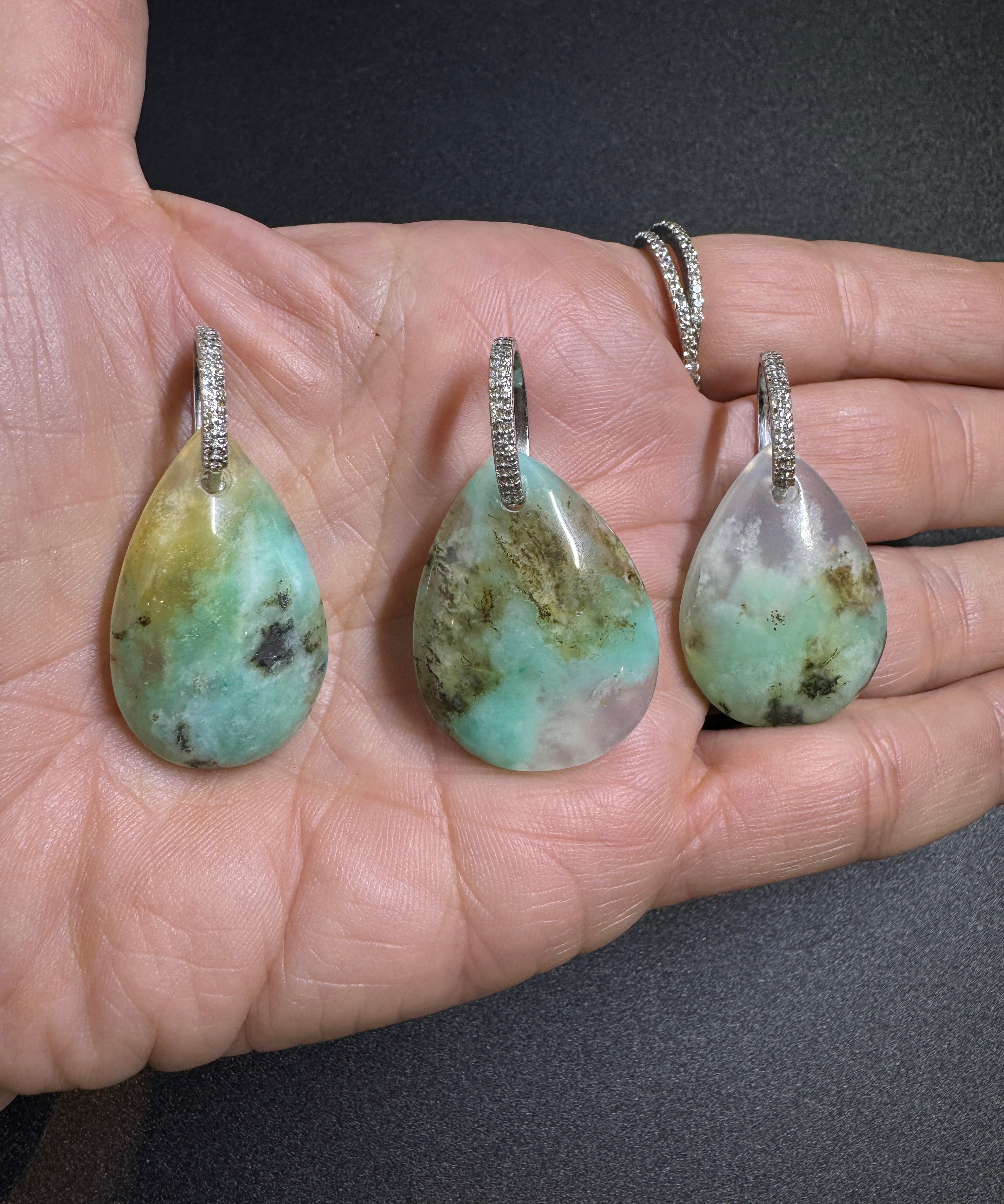Peruvian Opal and Diamond Pendants