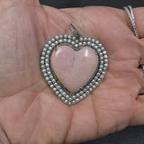 Pink Opal Heart with Pearl and Diamond Border Pendant