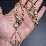 Fancy Paperclip Design Gold Chain Necklace with Diamond Clasp