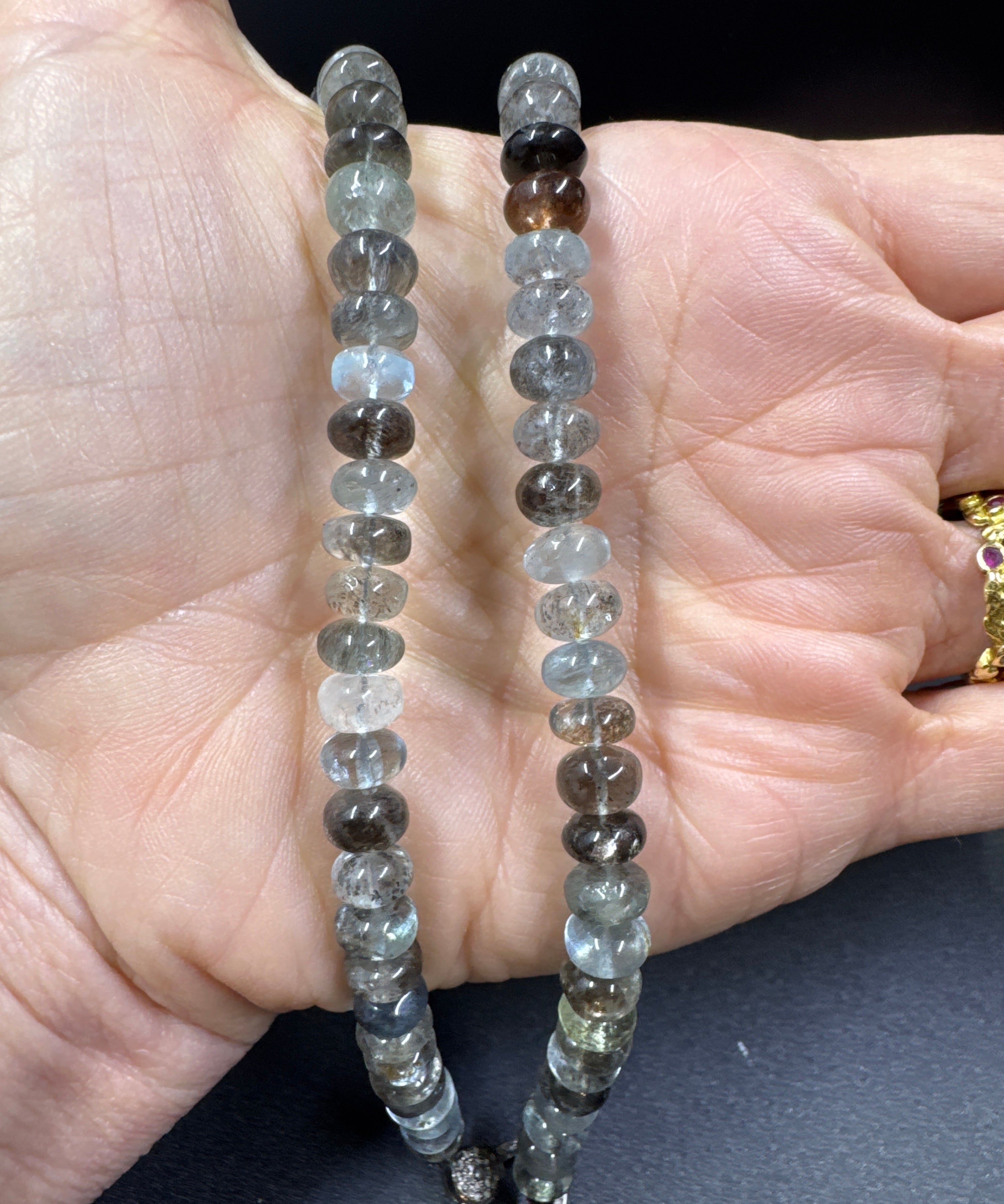 Copper Aquamarine Beaded Necklace with Pave Diamond Clasp