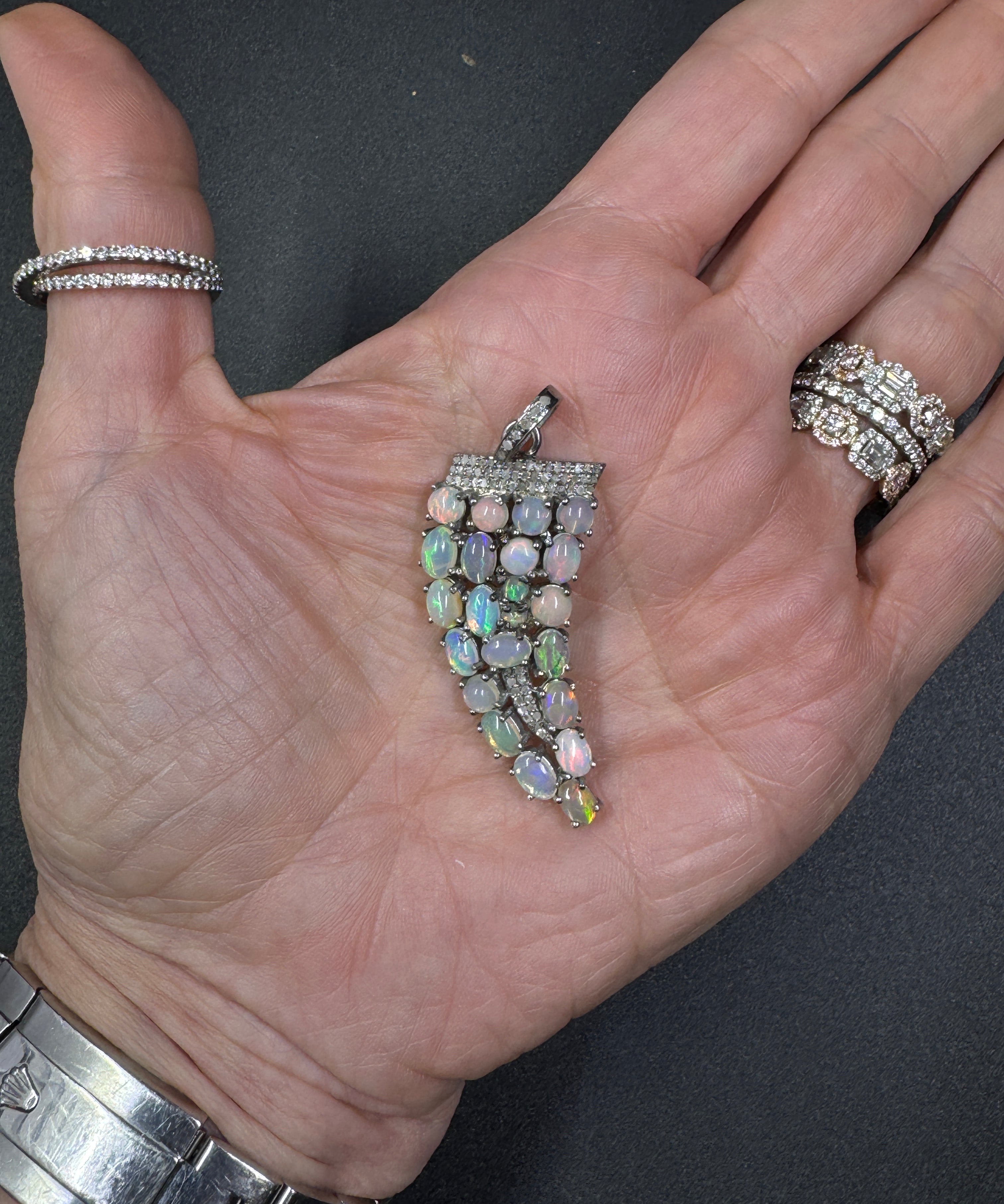 Pave Diamond and Opal Horn Pendant