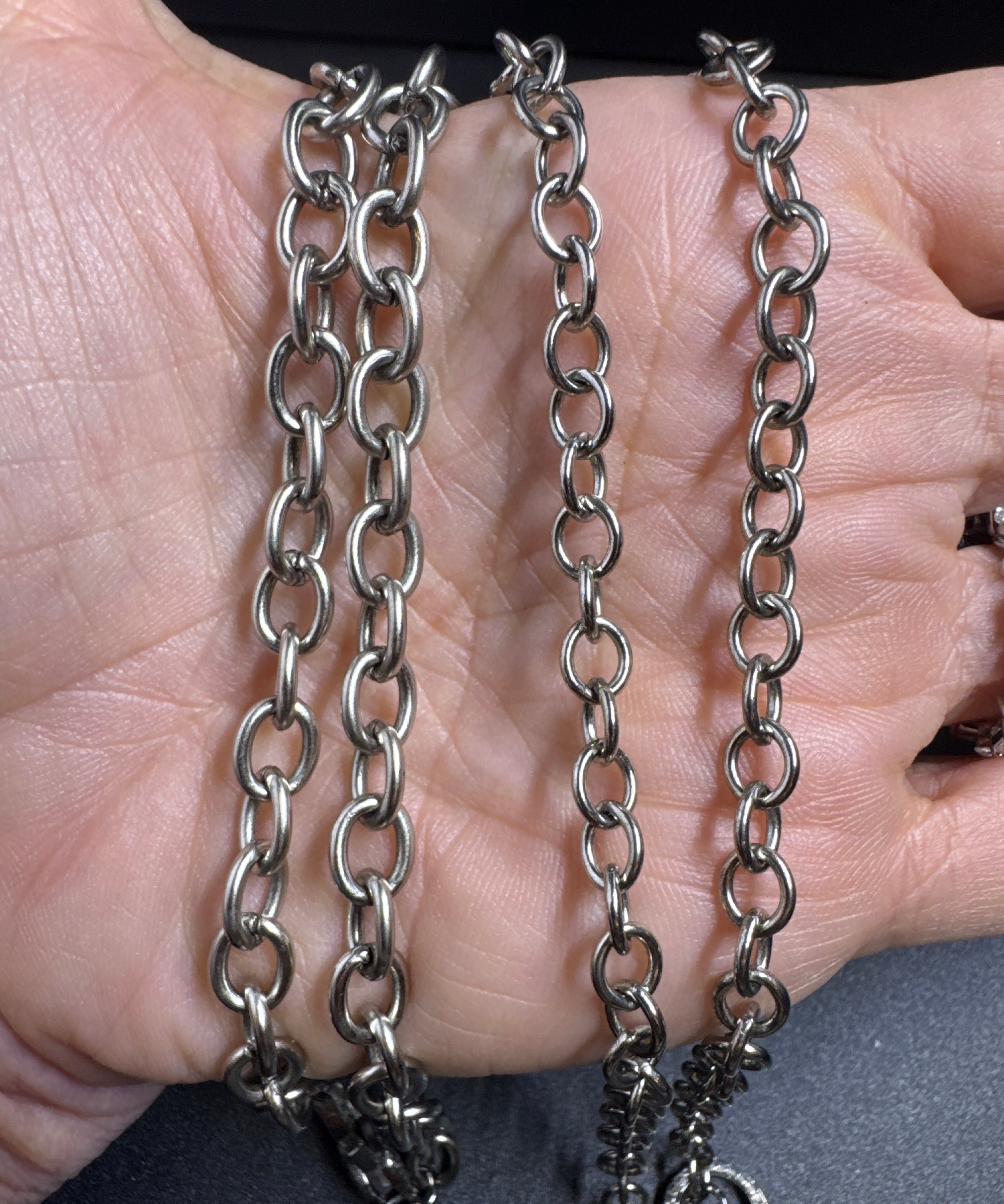 Sterling Silver Simple Oval Chain Necklace with Pave Diamond Clasp