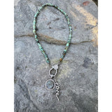 Green and Grey African Turquoise Smooth Saucer Beaded Necklace with Diamond Clasp