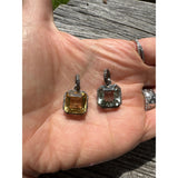 Square Gemstone Pendant with Diamond Border