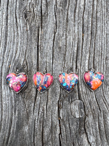 Multi Copper Turquoise and Pave Diamond Heart Pendants