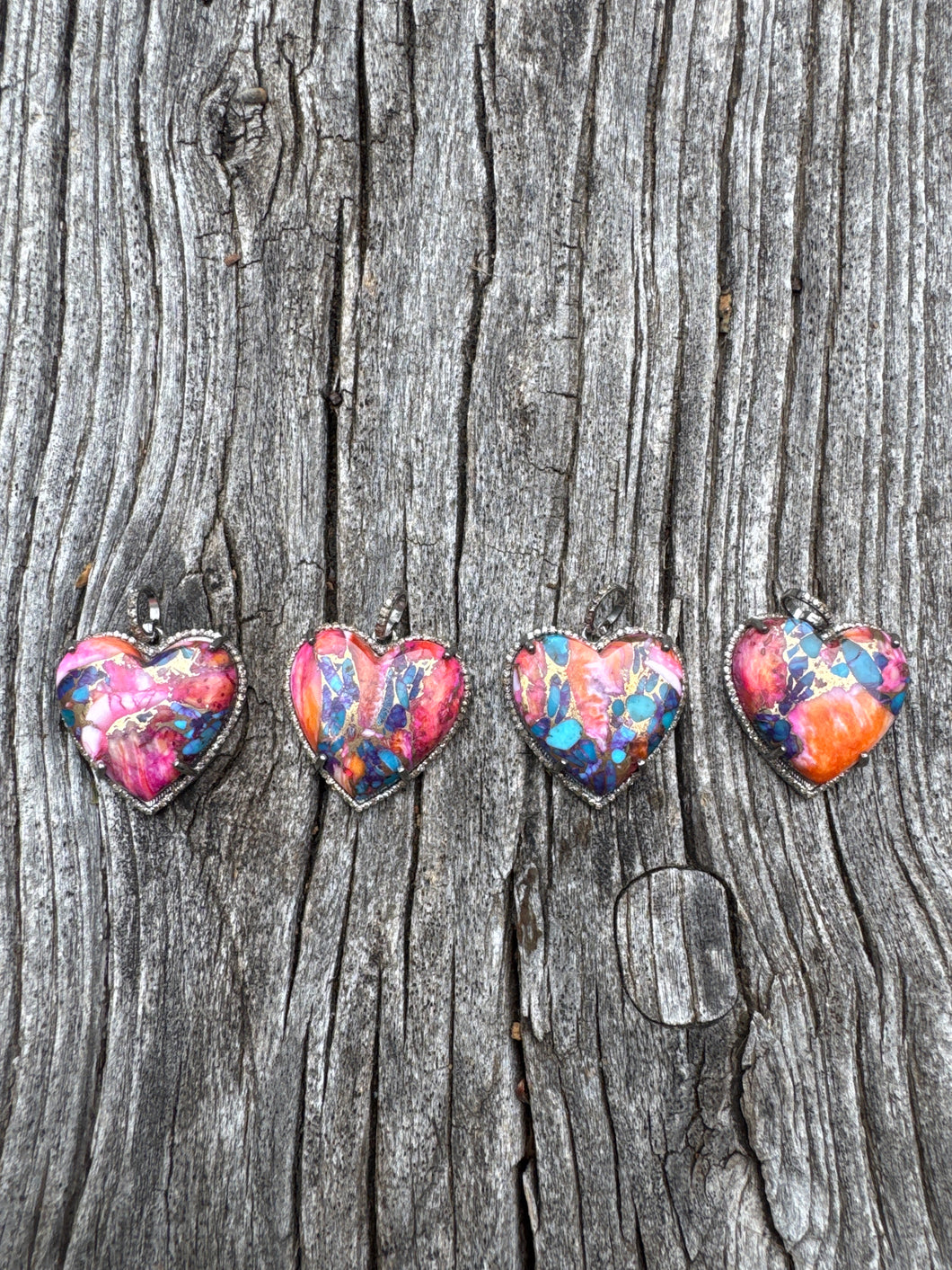 Multi Copper Turquoise and Pave Diamond Heart Pendants