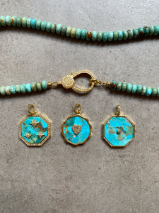 Kingman Turquoise and Pave Diamond Pendants