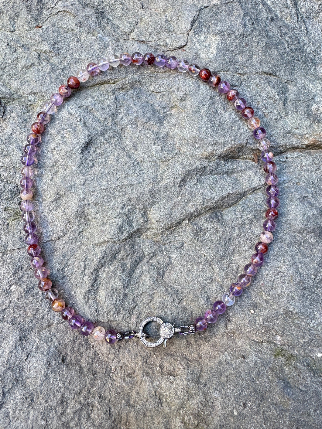Super Seven Quartz Beaded Necklace with Diamond Clasp