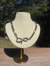 Textured Oval Smooth Round Link Chain Necklace with Infinity Diamond Clasp