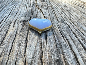 24k Gold Blue Chalcedony Puffy Heart Pendant with Solitaire Diamond