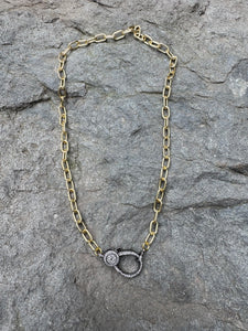 Gold Rounded Paper Clip Chain with Diamond Clasp