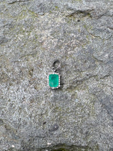 Mini Emerald Square Pendant with Diamond Border