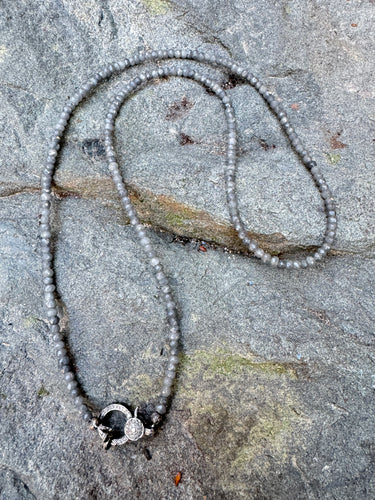 Grey Quartz Faceted Beaded Necklace with Diamond Clasp