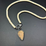 Long Shell and Bone Beaded Necklace with Diamond Clasp