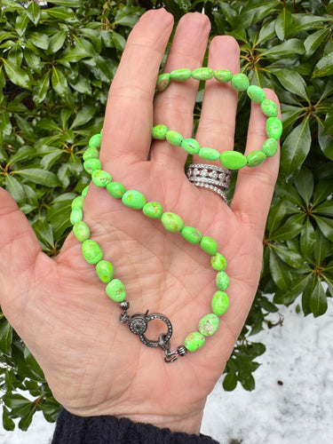 Green Turquoise Smooth Nugget Beaded Necklace with Diamond Clasp