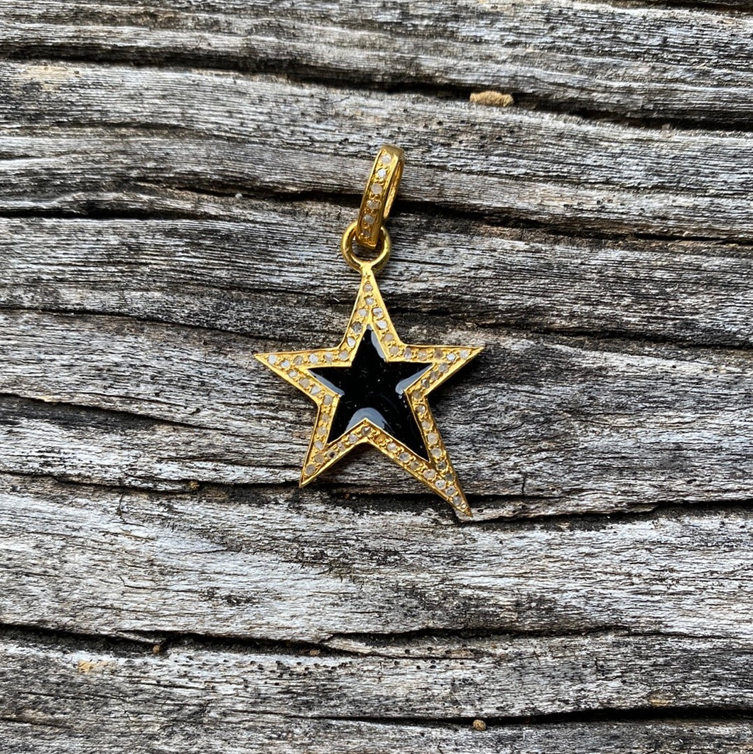Enamel and Pave Diamond Star Pendant