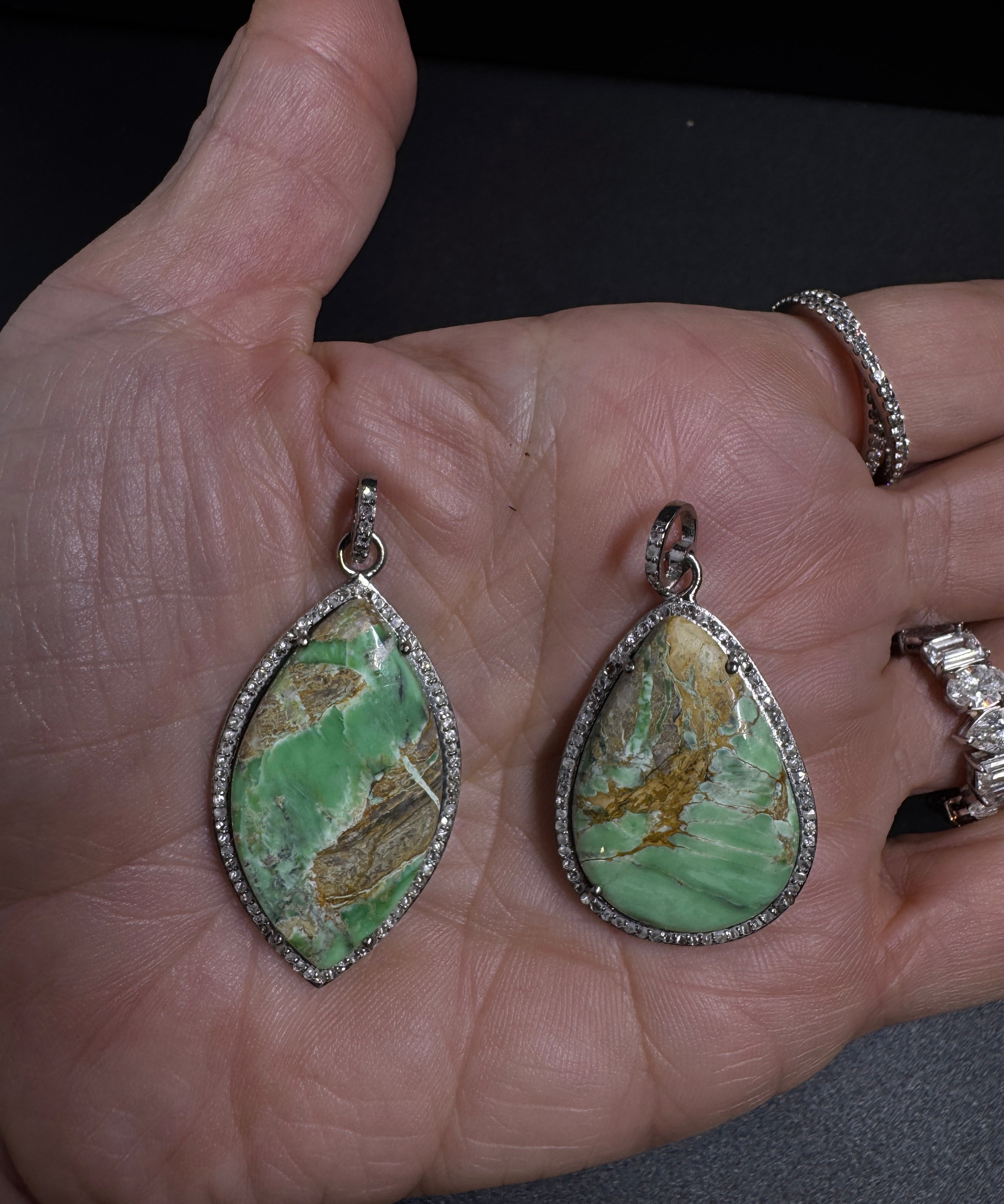 Chrysoprase and Diamond Pendants
