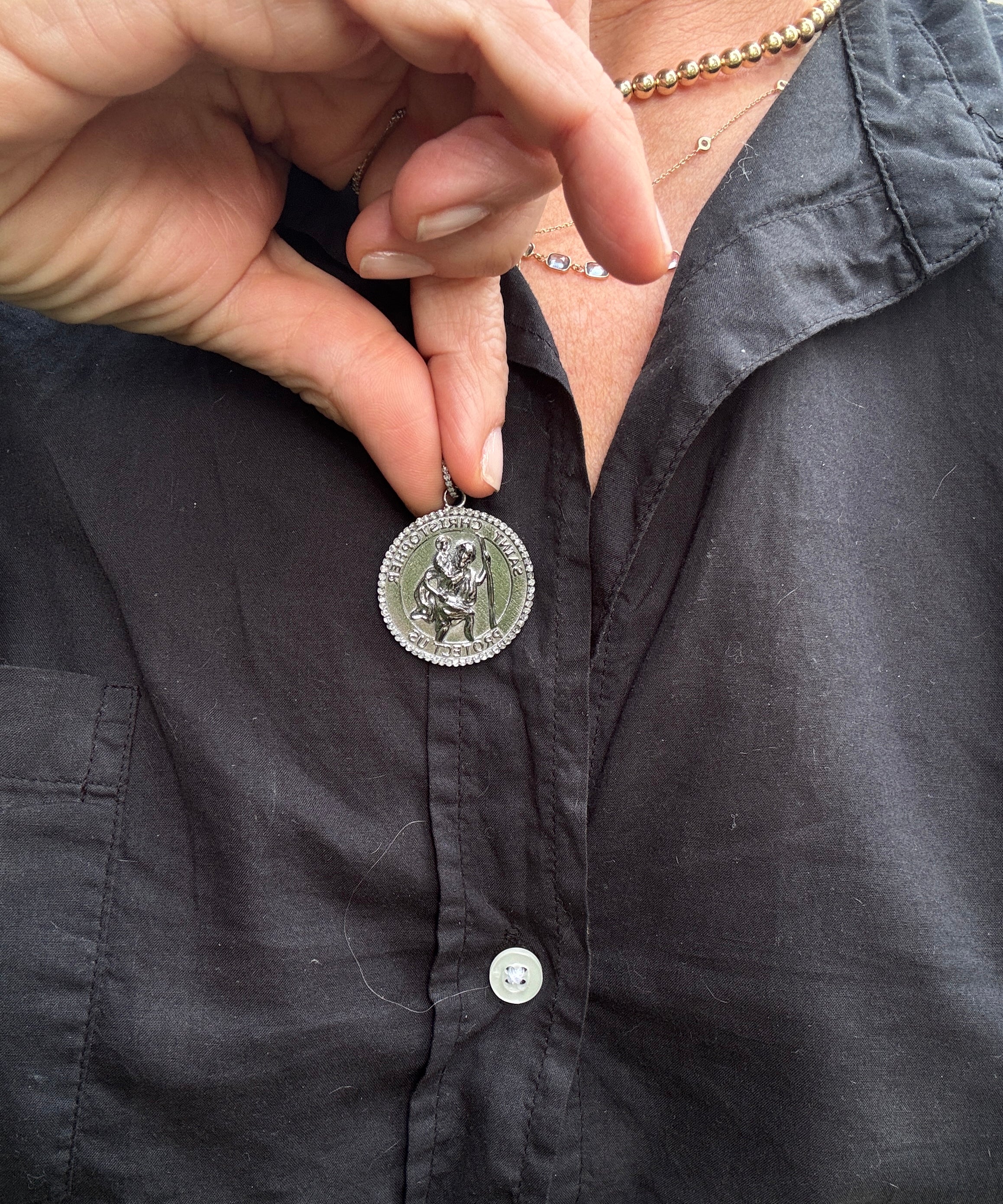 Saint Christopher Round Pendant with Diamond