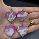 Dyed Pink Agate Heart with Diamond Border Pendant