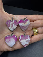 Dyed Pink Agate Heart with Diamond Border Pendant