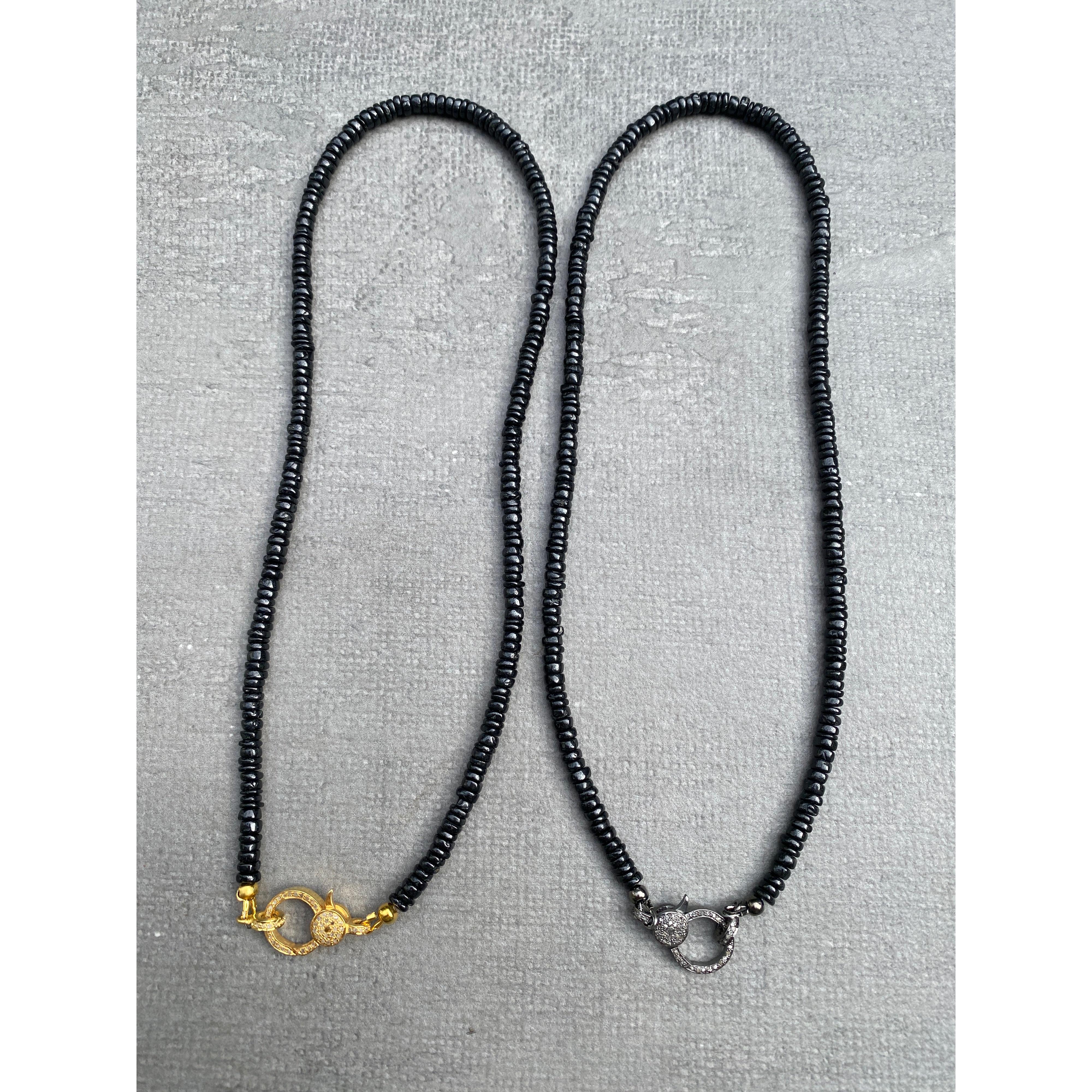 Black Spinel Beaded Necklace with Pave Diamond Clasp