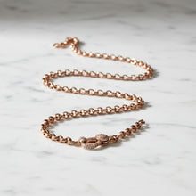 Rose Gold Rolo Chain Necklace with Diamond Clasp