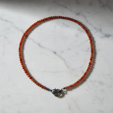 Carnelian Round Beaded Necklace with Pave Diamond Clasp