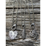 Silver Hammered Rolo Chain Necklace with Pave Diamond Clasp