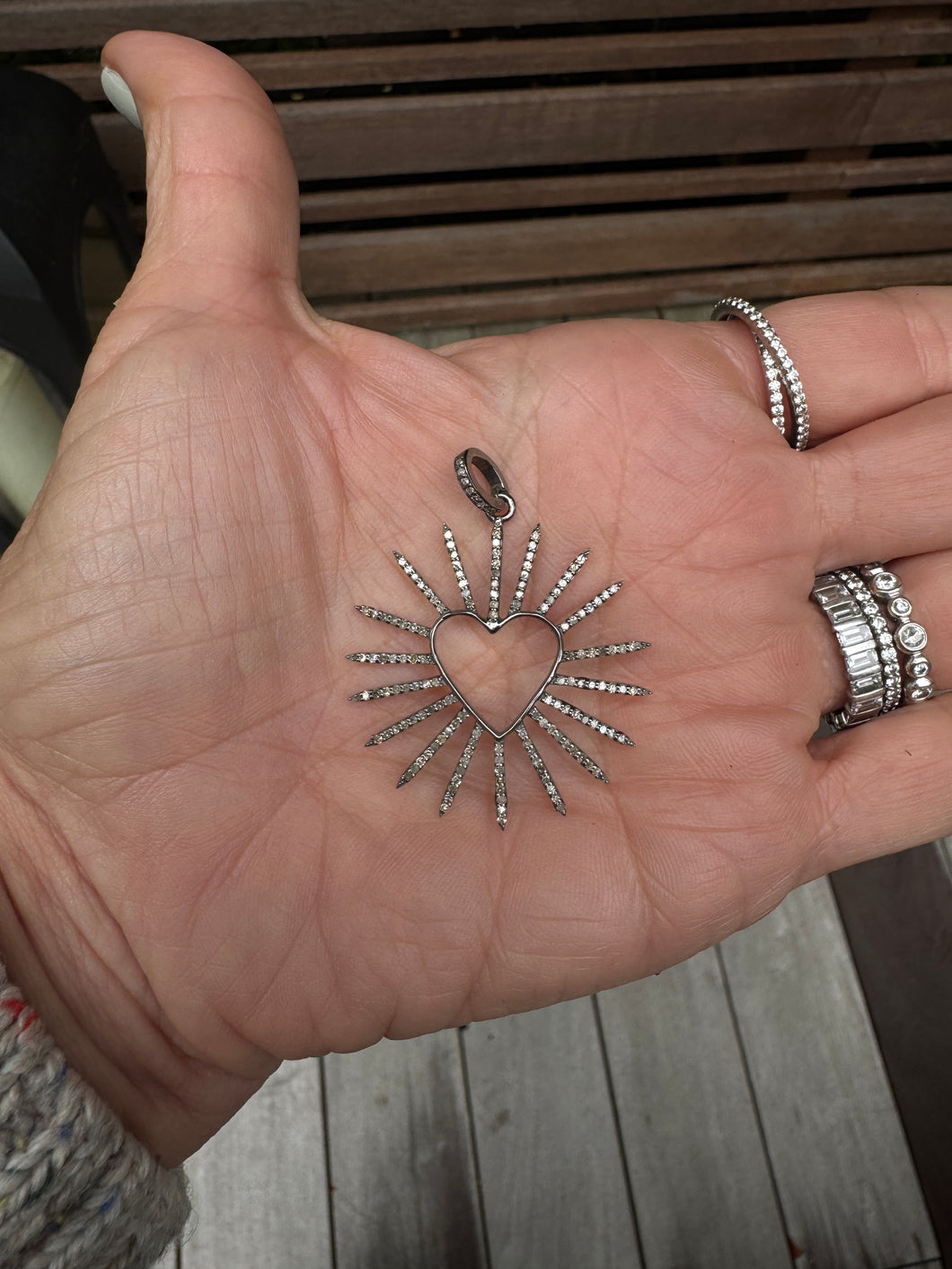 Open Heart with Diamond Rays Pendant