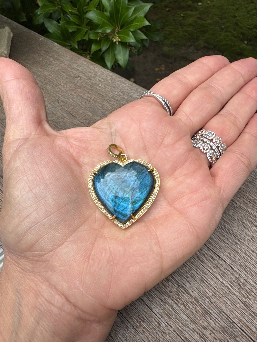 Labradorite Heart with Diamond Border