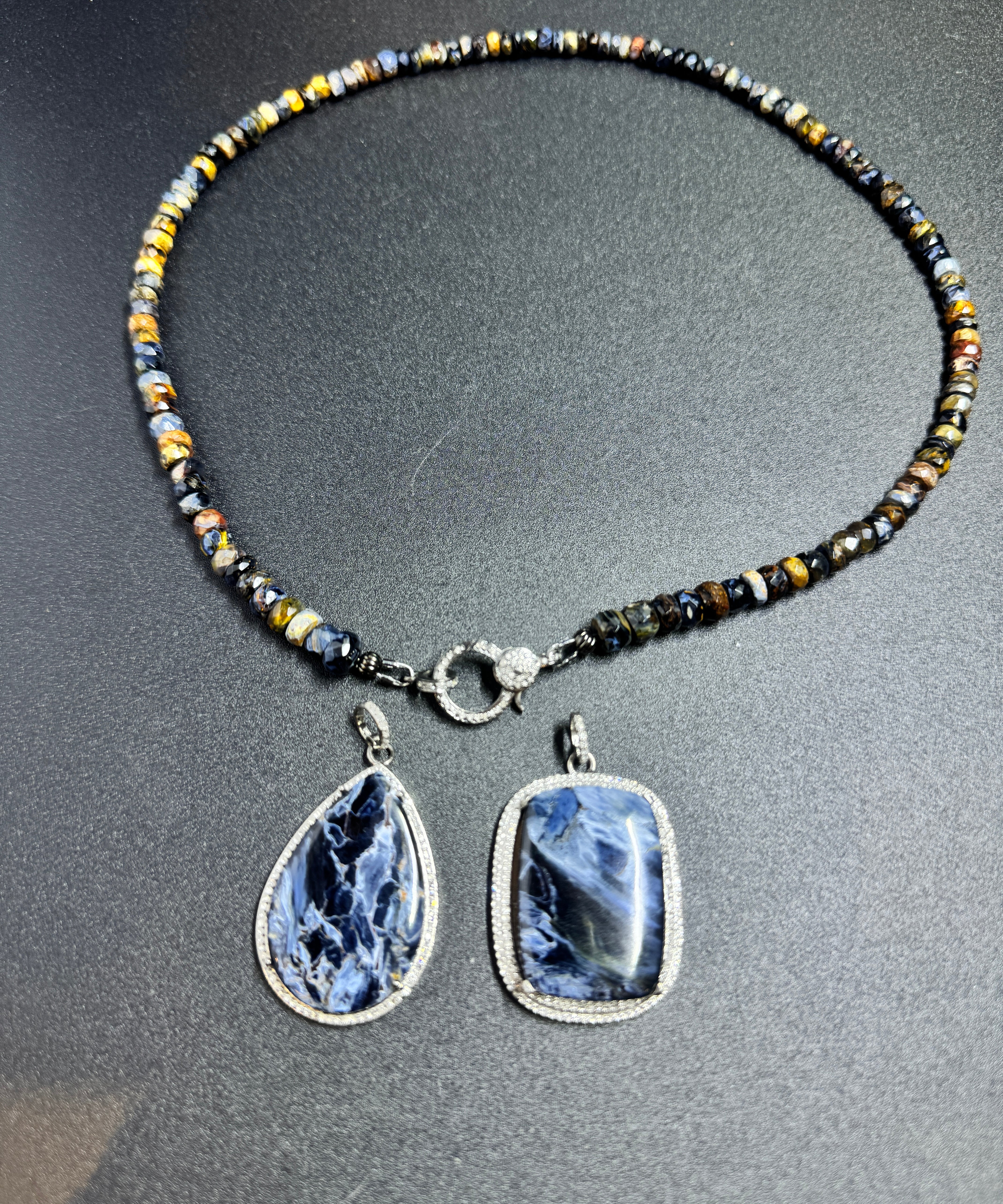 Pietersite and Diamond Pendants