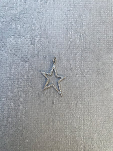 Sterling Silver and Pave Diamond Open Oblong Star