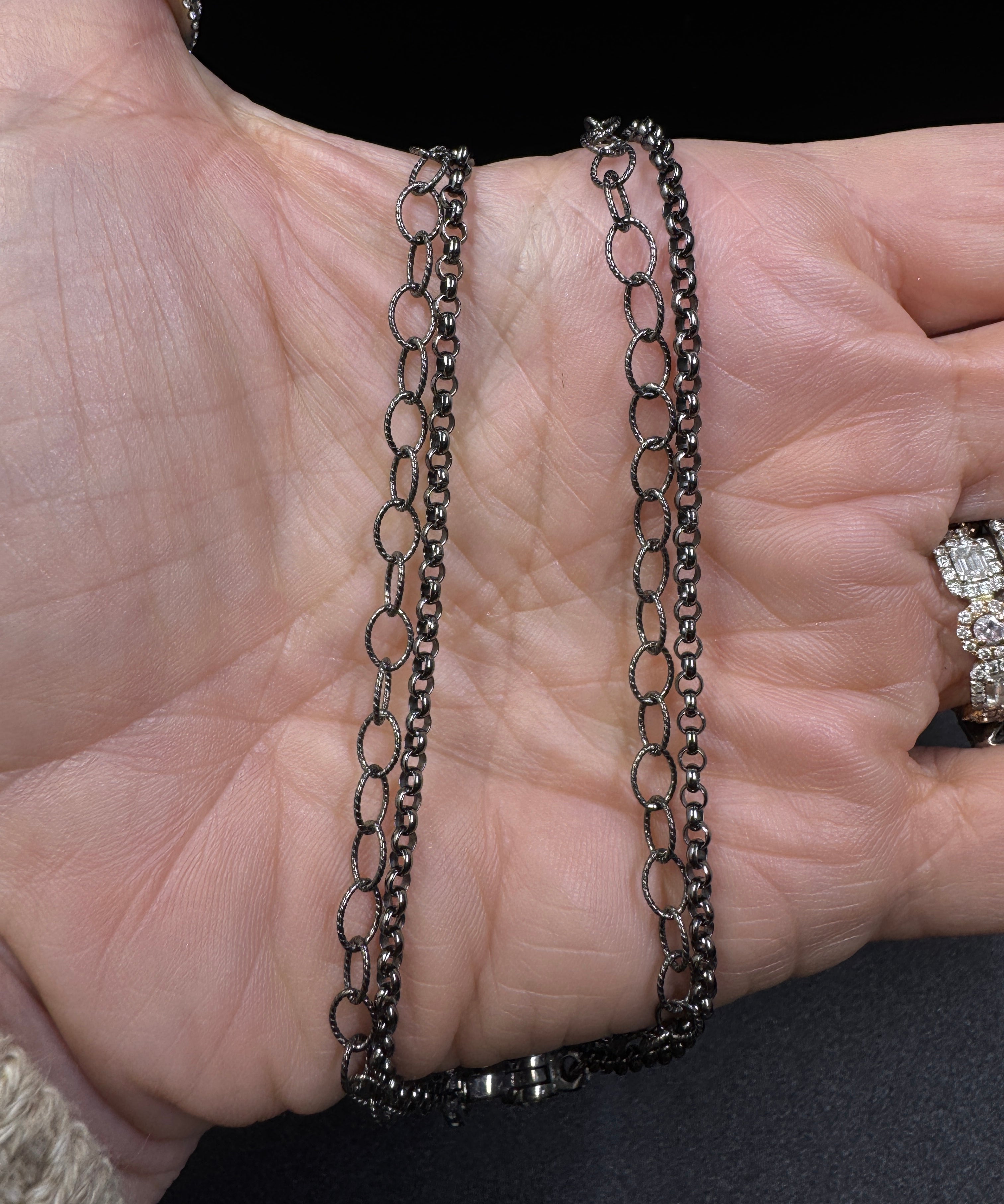 Sterling Silver Double Strand Necklace with Pave Diamond Clasp