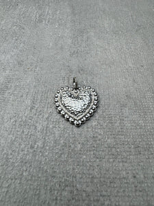Hammered Heart with Pave Diamond Border Pendant