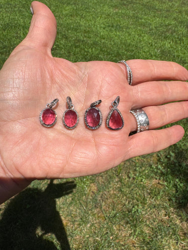 Pink Tourmaline and Pave Diamond Pendants