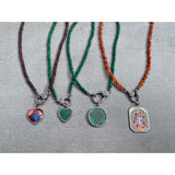 Carnelian Round Beaded Necklace with Pave Diamond Clasp