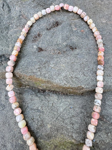 Pink Opal Faceted Square Beaded Necklace with Diamond Clasp